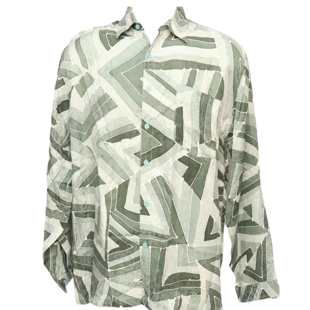 Genuine Malaysia East Coast Batik Green Long Sleeve Shirt XL